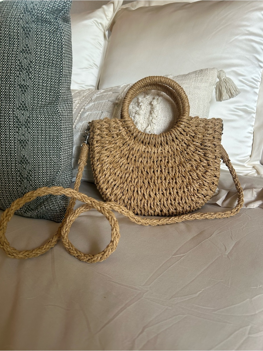 Woven Straw Crossbody Small Purse in Natural - Picture 2 of 10